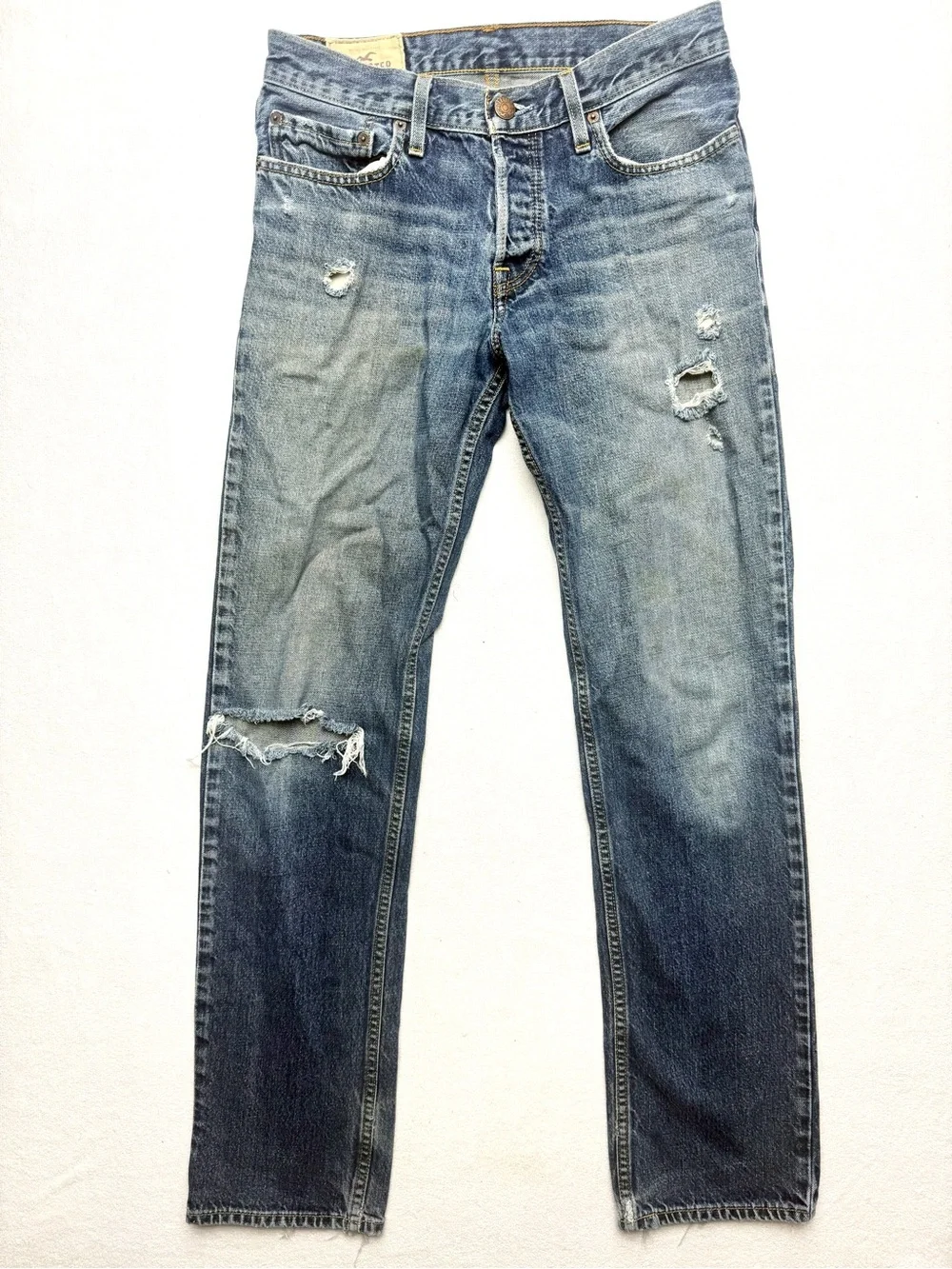Hollister Distressed Straight Jeans in Faded Blue